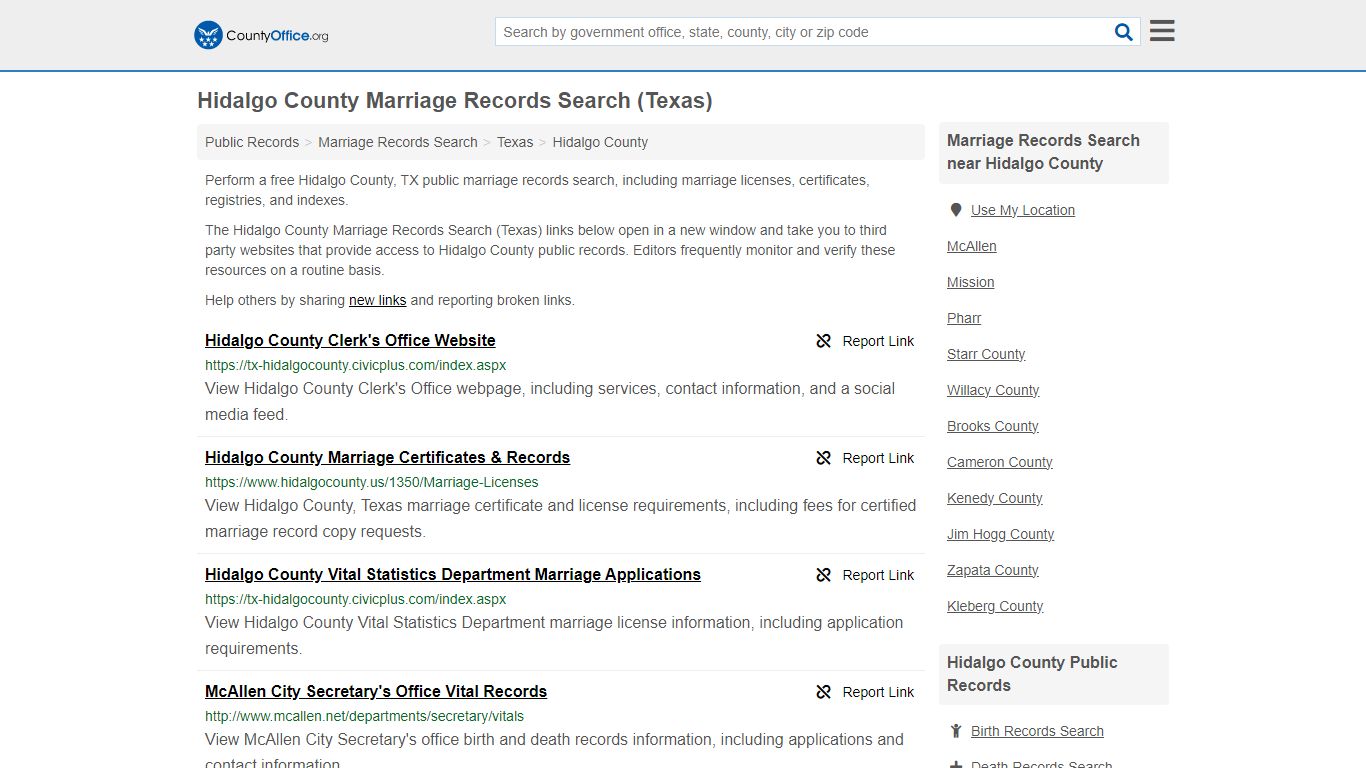 Hidalgo County Marriage Records Search (Texas) - County Office
