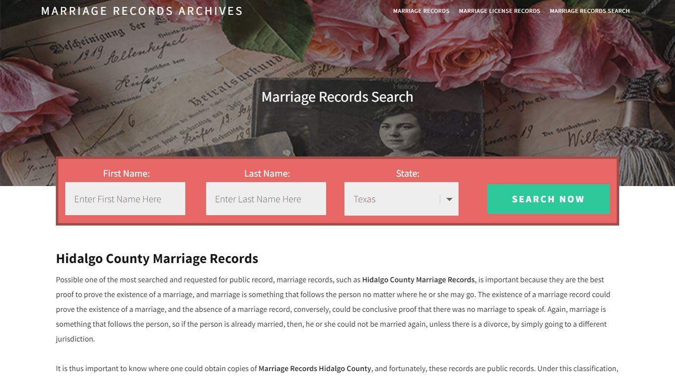 Hidalgo County Marriage Records | Enter Name and Search