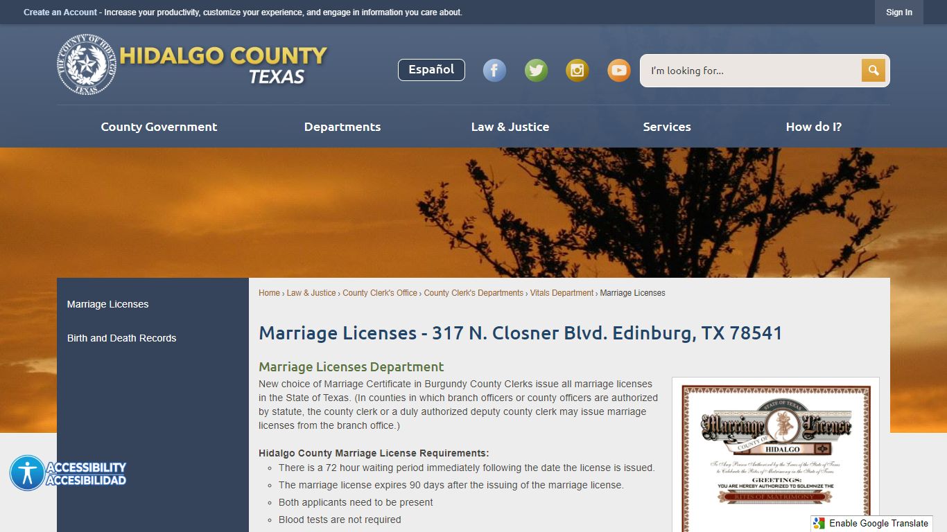 Marriage Licenses - 317 N. Closner Blvd. Edinburg, TX 78541