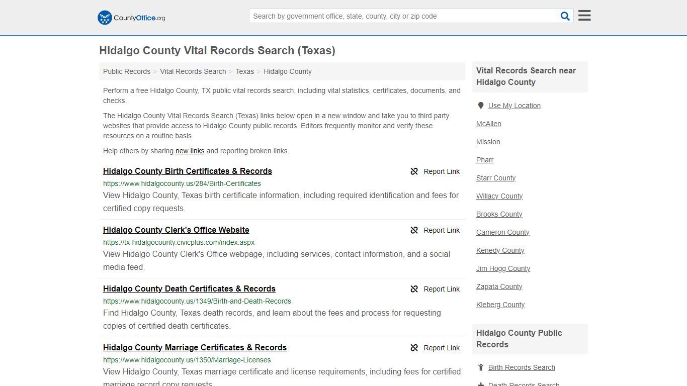 Vital Records Search - Hidalgo County, TX (Birth, Death, Marriage ...